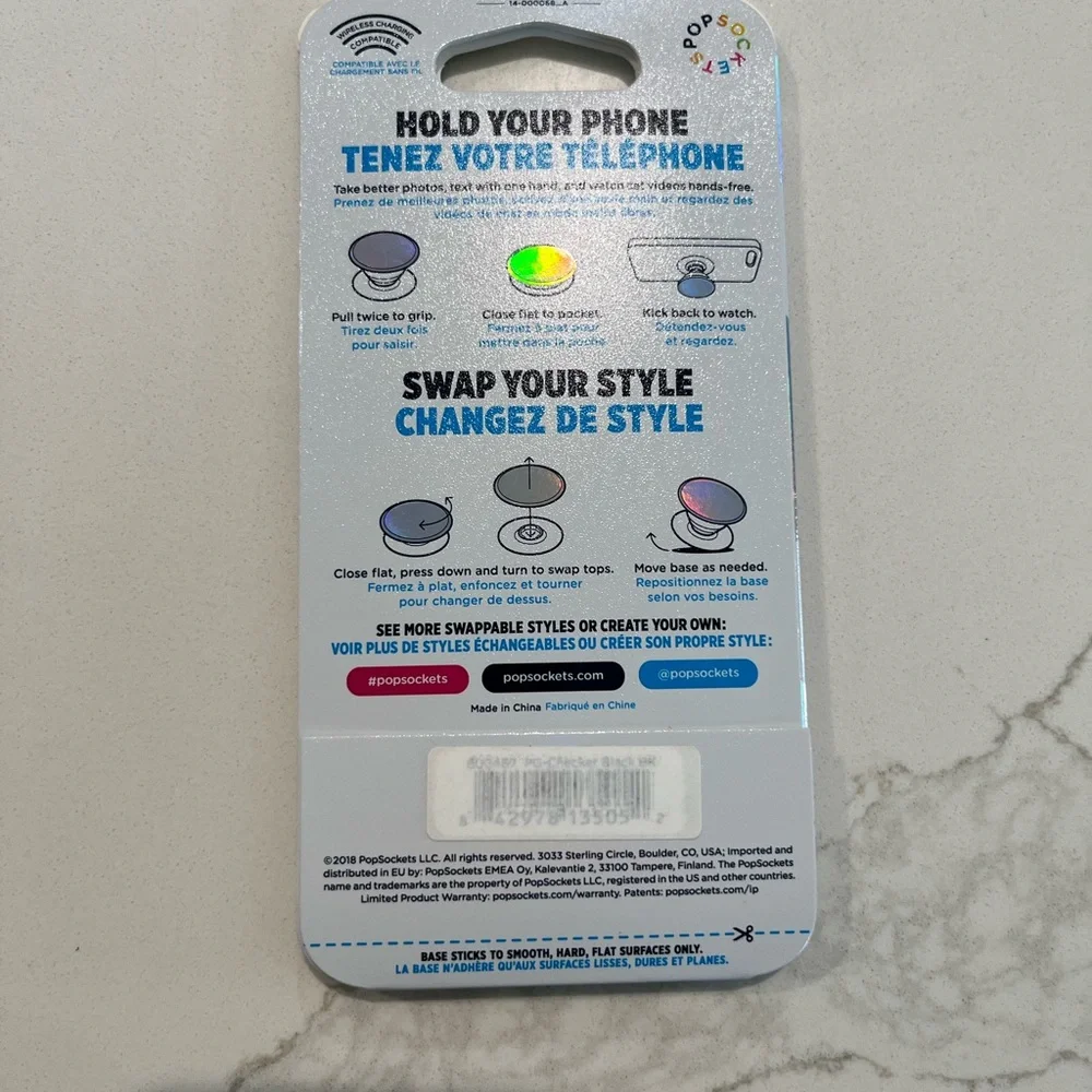 PopSocket PopGrip Phone Holder - Black & White Checkerboard Top NWT